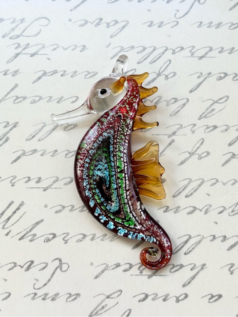 Handmade Lampwork Glass Seahorse Fish Pendant Multicolor